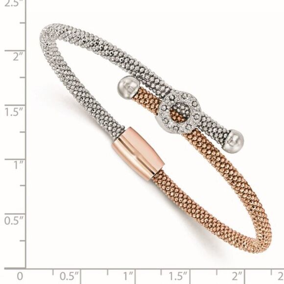 Leslie's Sterling Silver Rose-tone Textured CZ Bracelet - Picture 4 of 6